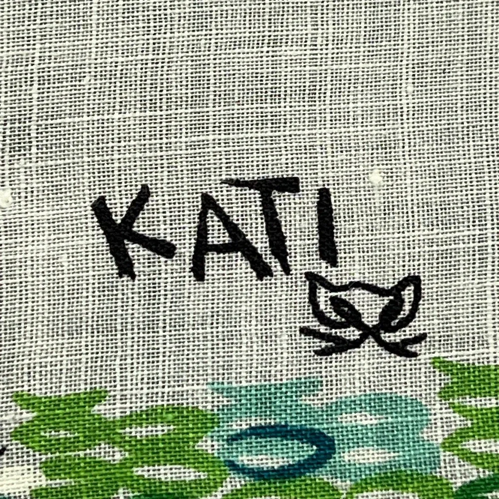 VTG  Handkerchief Kati‎ Vegetable Zucchini Gourd Green Linen Art 14.5